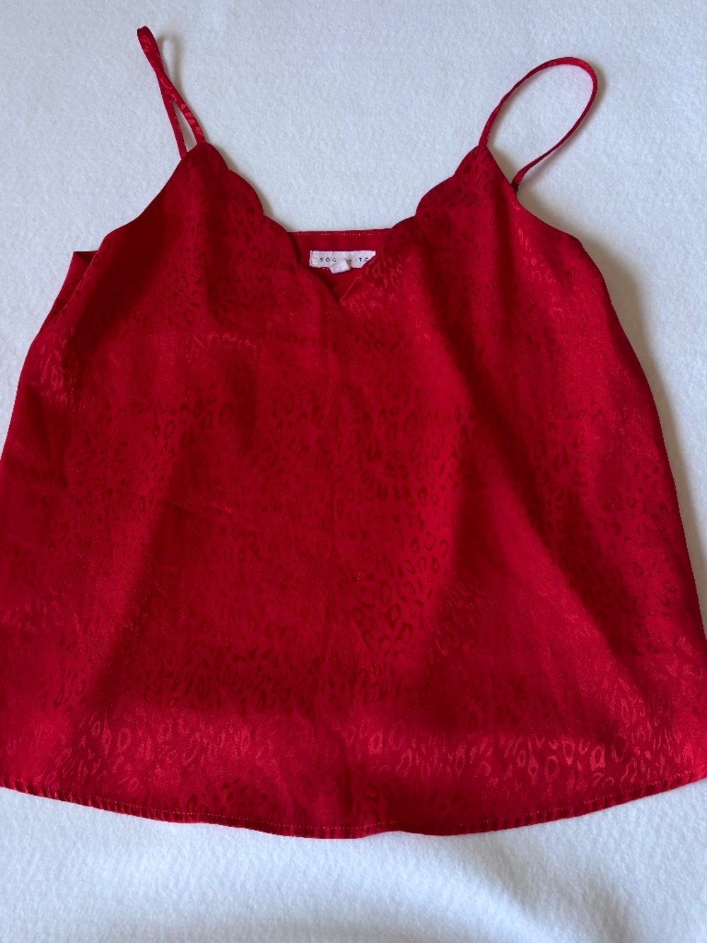 Socialite Red Scalloped V-Neck Cami Leopard Print Tank Top Medium